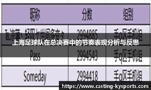 上海足球队在总决赛中的节奏表现分析与反思
